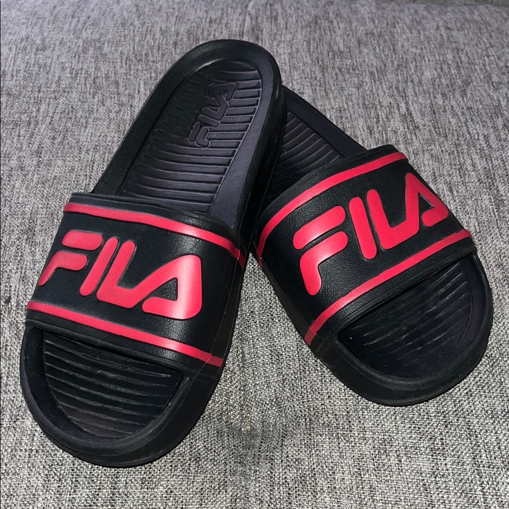 Fila Black Slides with Pink Logo